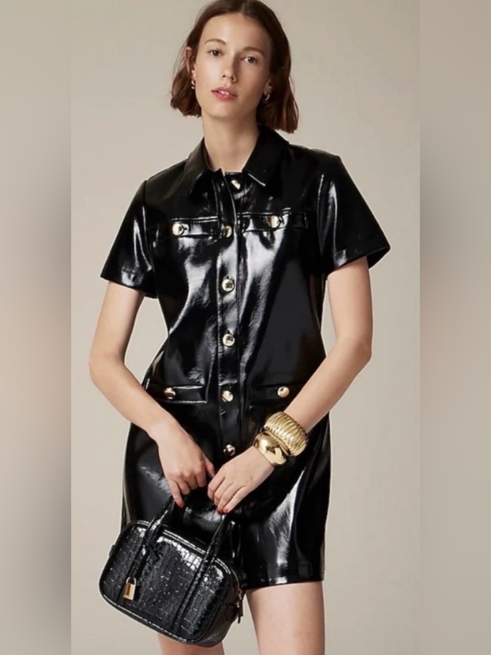 J.Crew Collection Collection gamine shirtdress in faux patent leather - Picture 3 of 14